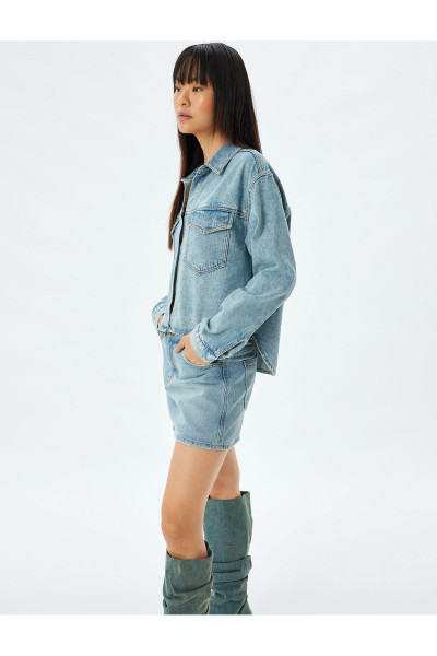 Oversize Kot Ceket Klasik Yaka Cepli Düğmeli Pamuklu Oversize Kot Ceket Klasik Yaka Cepli Düğmeli Pamuklu