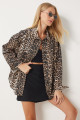 Kadın Vizon Siyah Leopar Desenli Gabardin Gömlek RV00203 Kadın Vizon Siyah Leopar Desenli Gabardin Gömlek RV00203