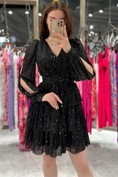 Sierra Pullu Arkası Dekolteli Mini Abiye Hijap Sierra Pullu Arkası Dekolteli Mini Abiye Hijap