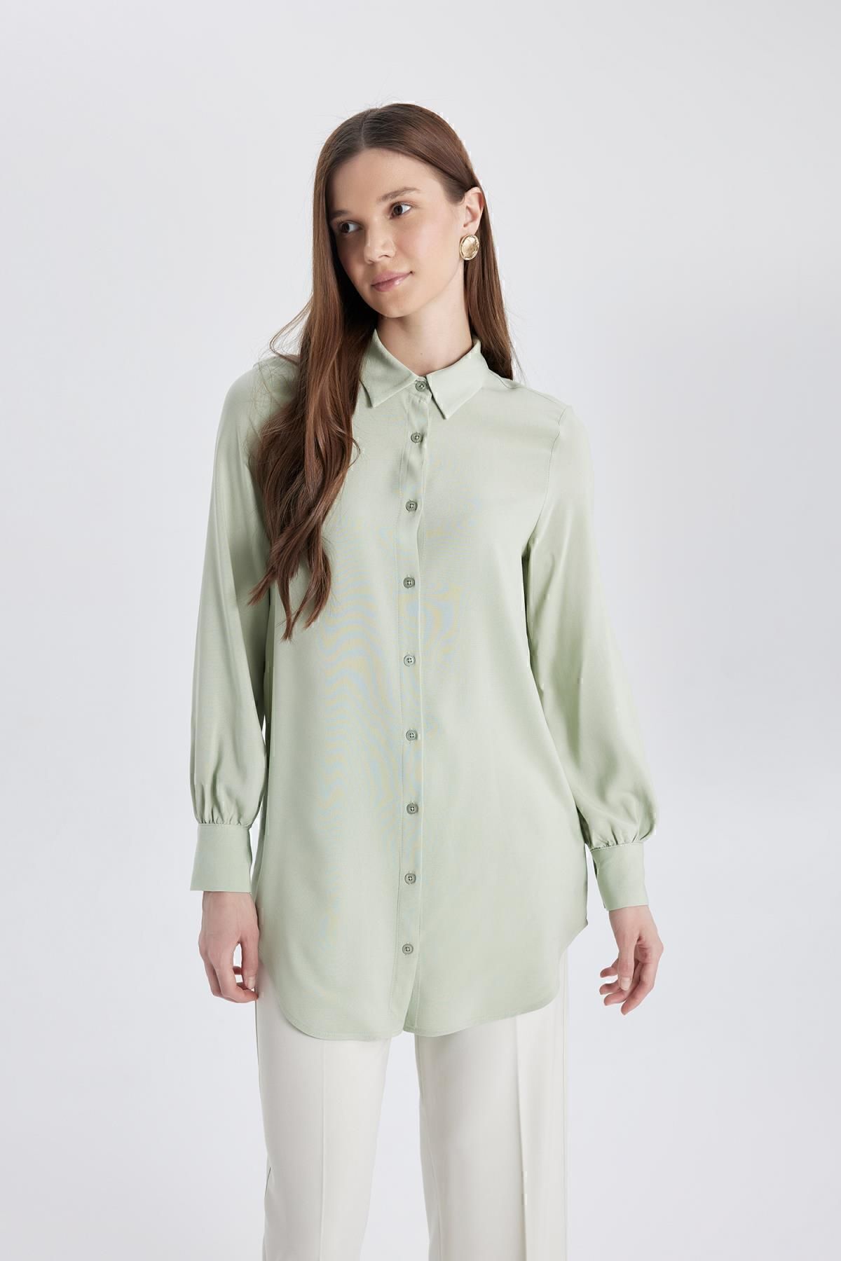 Regular Fit Basic Uzun Kollu Gömlek Tunik Z3538az24sp