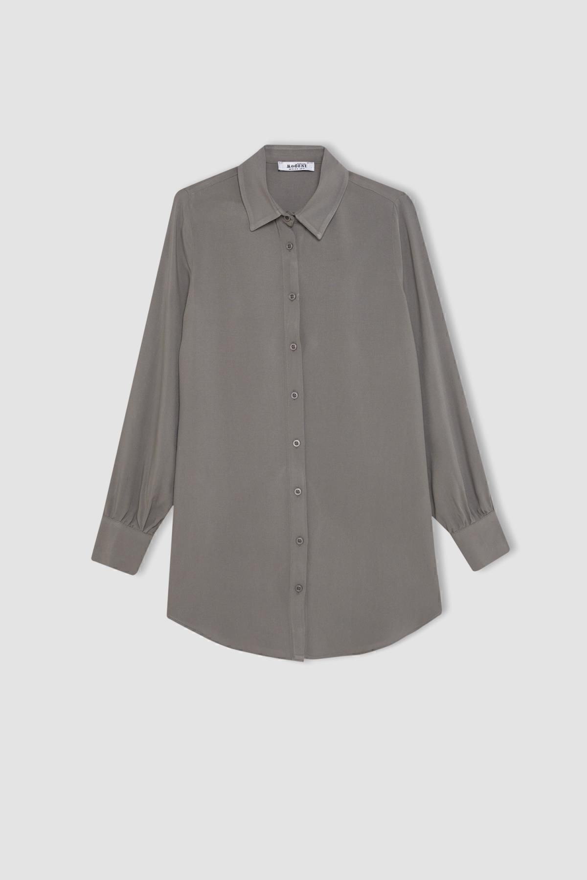 Regular Fit Basic Uzun Kollu Gömlek Tunik Z3538az24sp