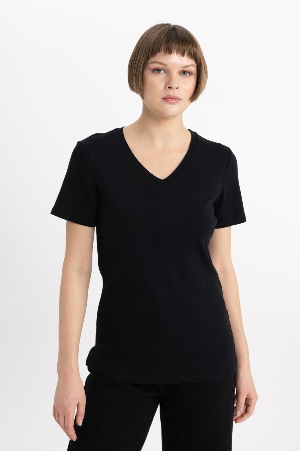 Slim Fit V Yaka Ribana Basic Kısa Kollu Tişört I1080az24sm Slim Fit V Yaka Ribana Basic Kısa Kollu Tişört I1080az24sm