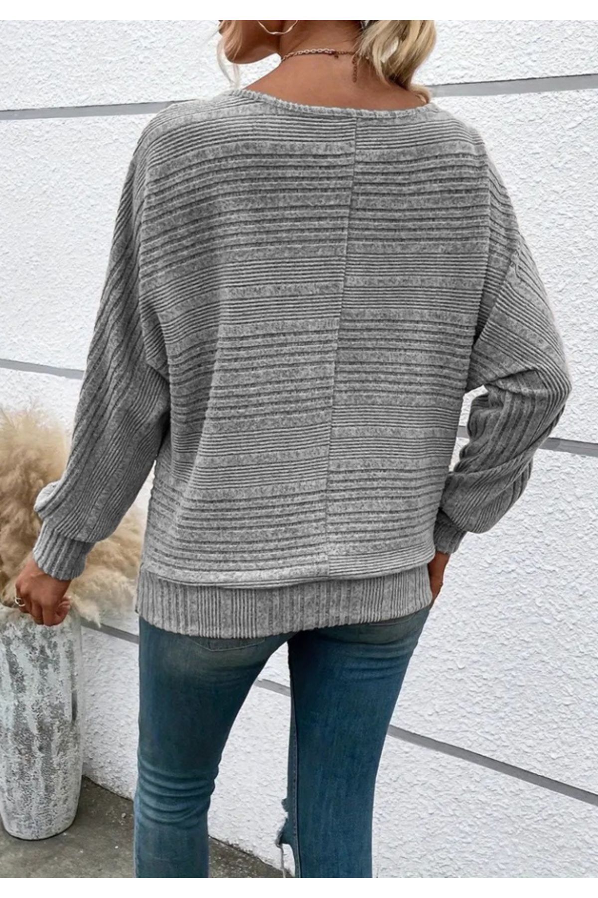 Kadın Uzun Kollu Kayık Yaka Triko Kazak Kadın Uzun Kollu Kayık Yaka Triko Kazak