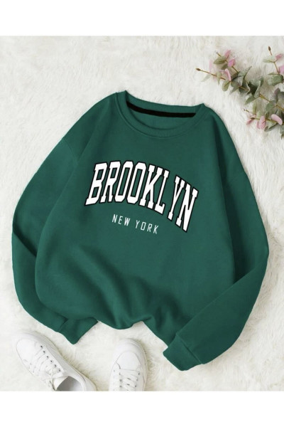 Ünisex Nefri Bronklyn Baskılı Oversize Sweatshirt