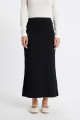 Regular Fit Basic Düz Maxi Siyah Triko Etek A1314ax24au