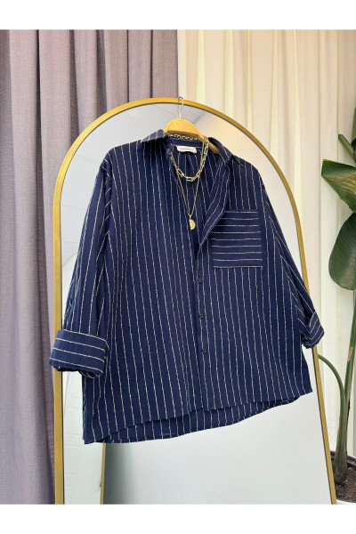 KETEN DOKULU ÇİZGİLİ GÖMLEK