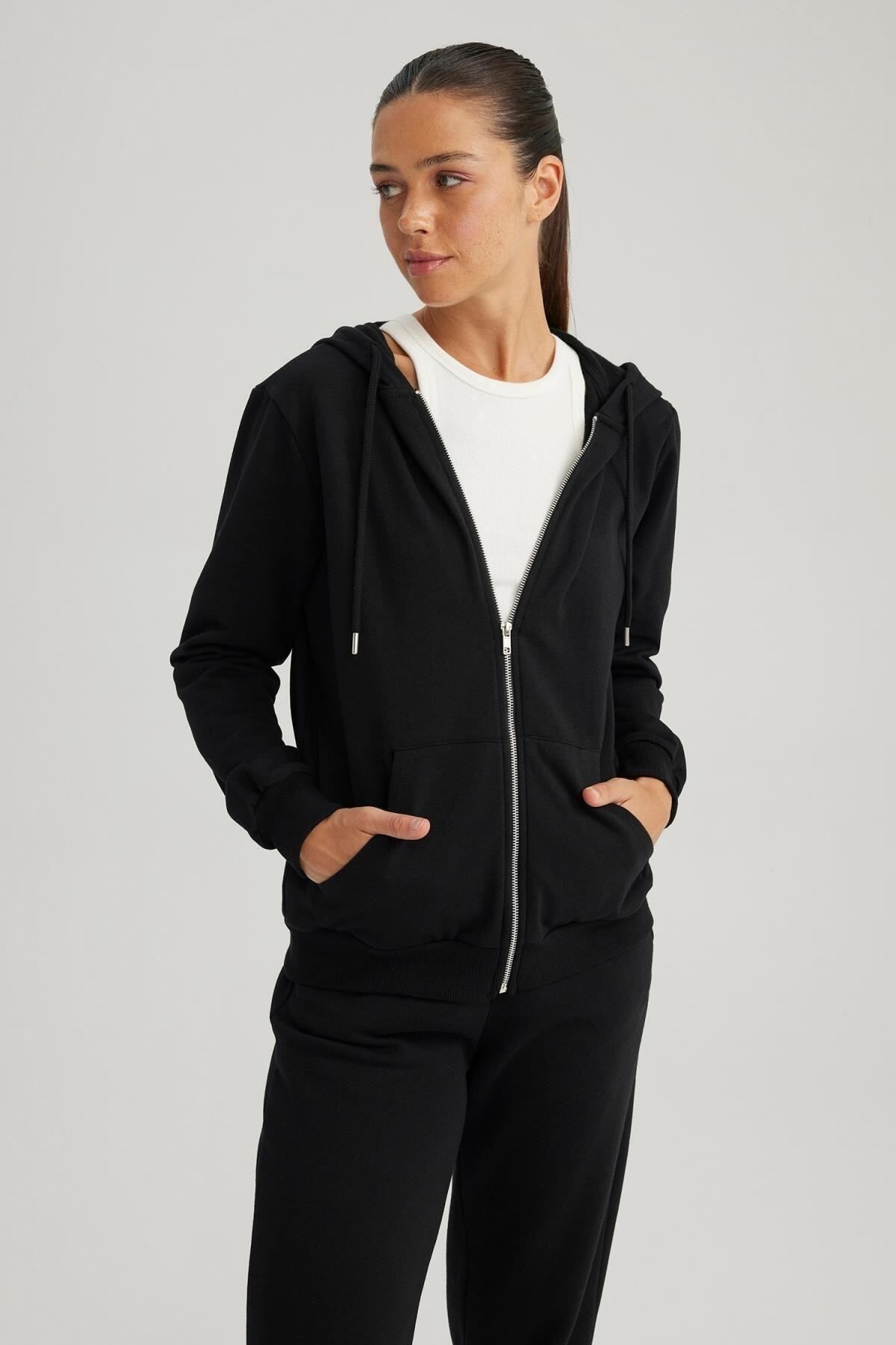 Regular Fit Kapüşonlu Fermuarlı Basic Sweatshirt Y1502az23au Regular Fit Kapüşonlu Fermuarlı Basic Sweatshirt Y1502az23au