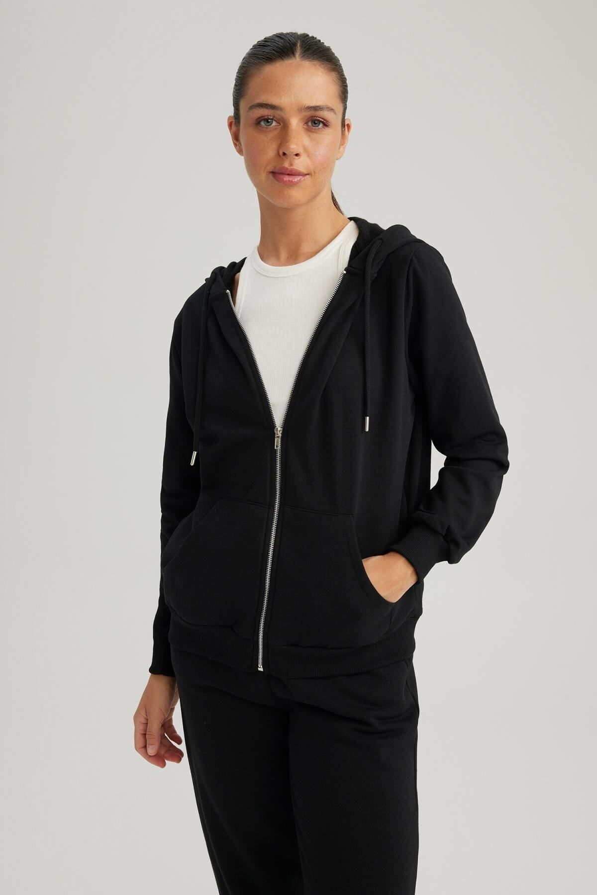 Regular Fit Kapüşonlu Fermuarlı Basic Sweatshirt Y1502az23au Regular Fit Kapüşonlu Fermuarlı Basic Sweatshirt Y1502az23au