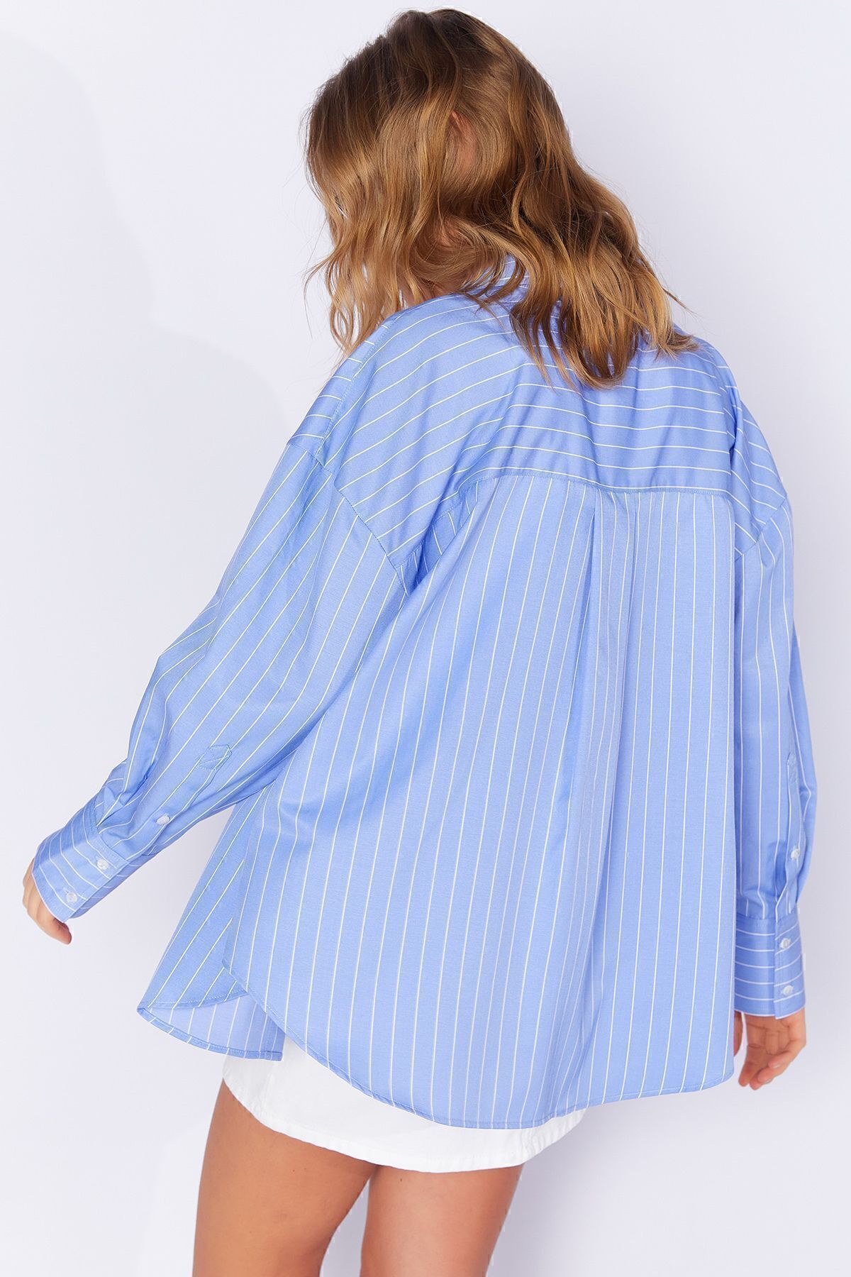 Mavi Kadın Çizgili Oversize Gömlek| Ek1007430-7430 Mavi Kadın Çizgili Oversize Gömlek| Ek1007430-7430