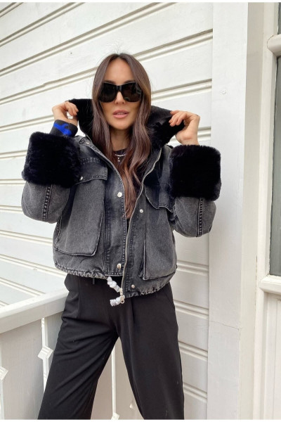 Kadın Siyah Kürklü Denim Kadın Mont Kadın Siyah Kürklü Denim Kadın Mont