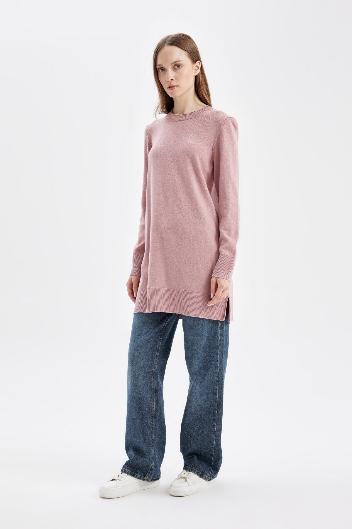 Regular Fit Bisiklet Yaka Yırtmaçlı Basic Düz Kazak Tunik H3431az24au Regular Fit Bisiklet Yaka Yırtmaçlı Basic Düz Kazak Tunik H3431az24au