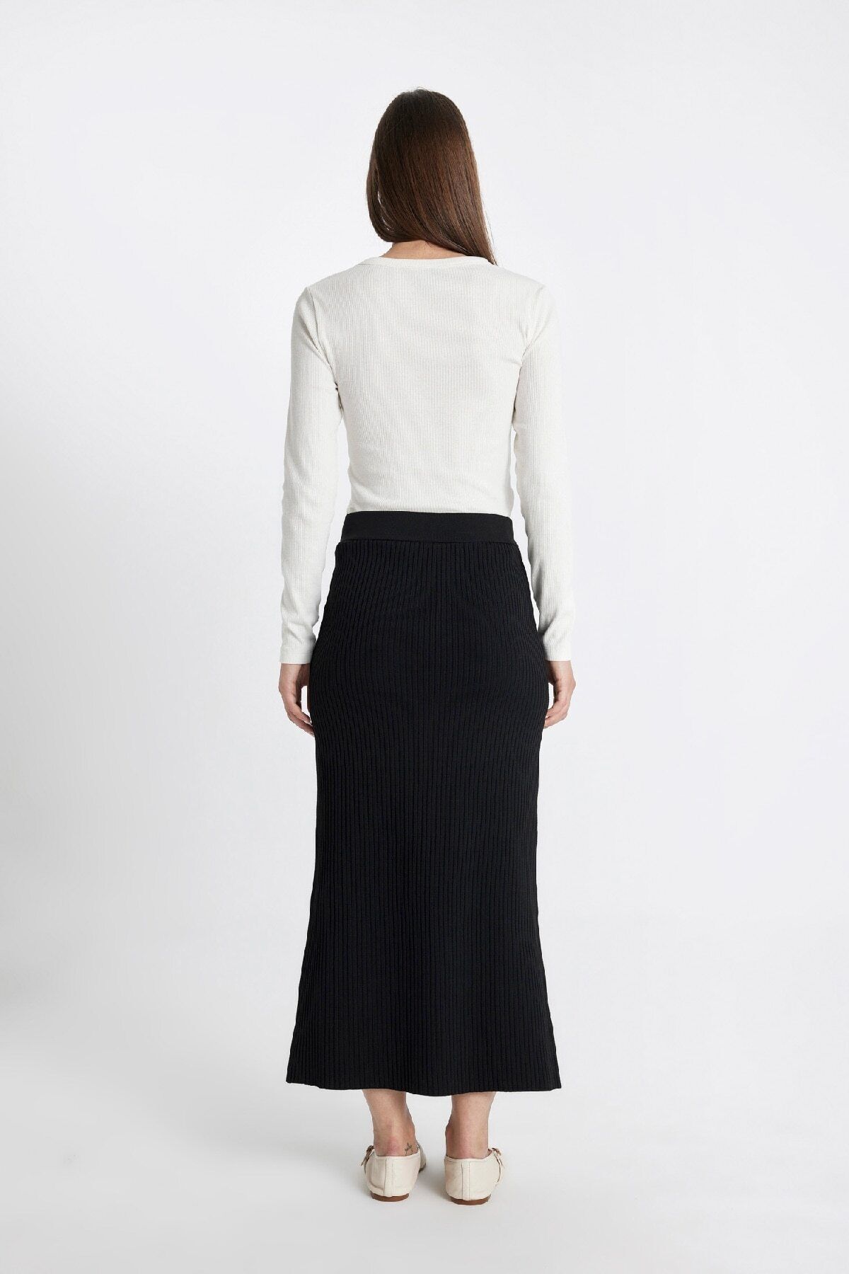 Regular Fit Basic Düz Maxi Siyah Triko Etek A1314ax24au