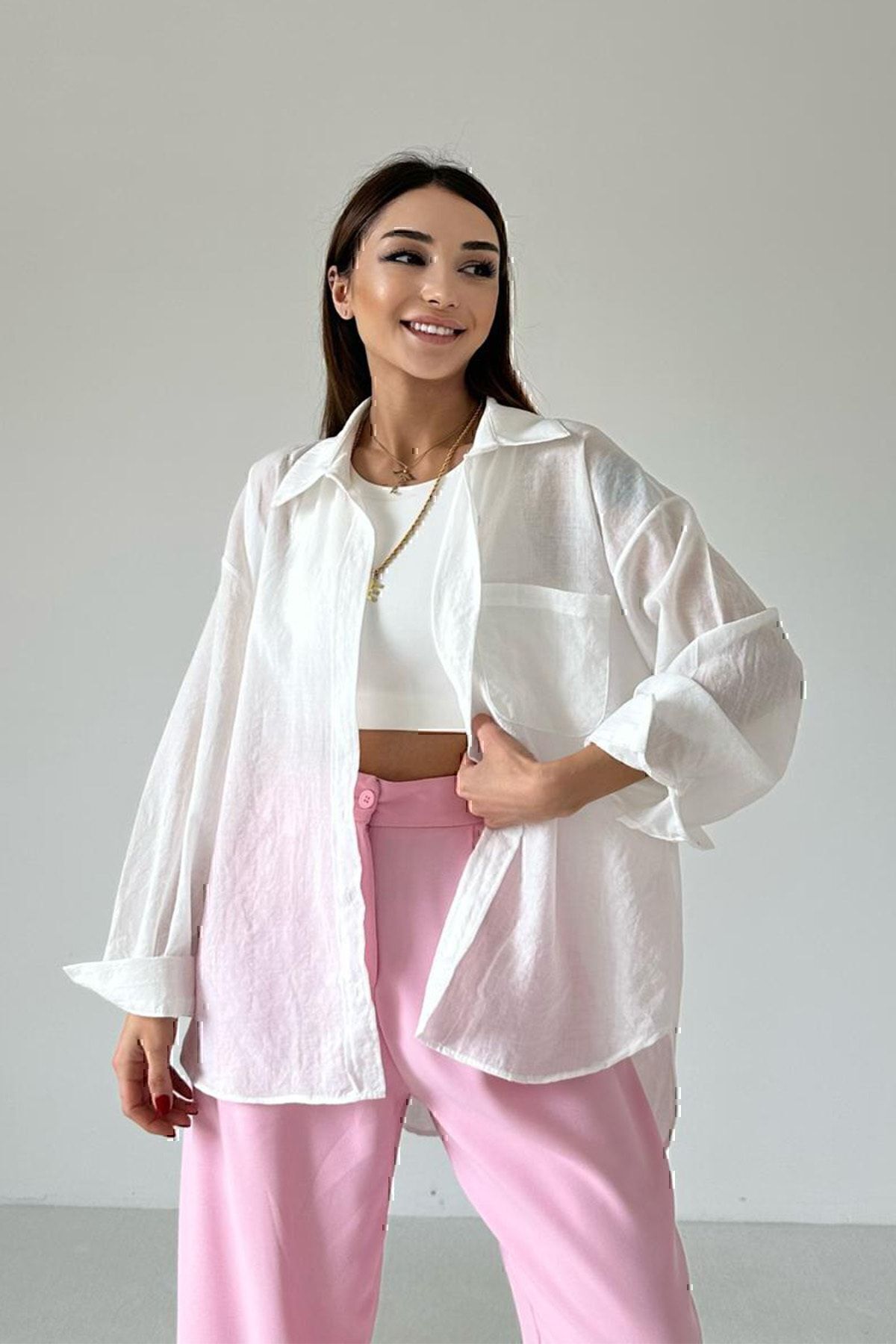 Yeni Sezon Oversize Kadın Keten Gömlek Yeni Sezon Oversize Kadın Keten Gömlek