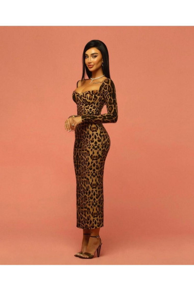 Kadın süprem kumaş leopar elbise