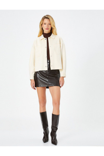 Süet Görünümlü Ceket Cep Detaylı Gömlek Yaka Çıtçıtlı Süet Görünümlü Ceket Cep Detaylı Gömlek Yaka Çıtçıtlı