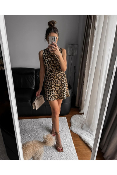 LEOPAR MİNİ FERMUARLI KADIN KOLSUZ YAZLIK ELBİSE LEOPAR MİNİ FERMUARLI KADIN KOLSUZ YAZLIK ELBİSE