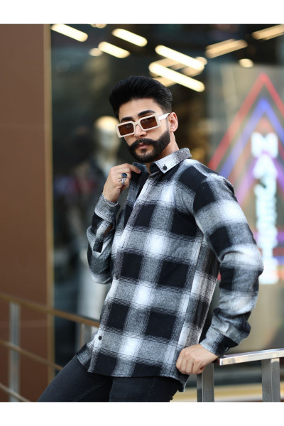 Oduncu Gömlek Çizgili Dik Yaka Düğmeli