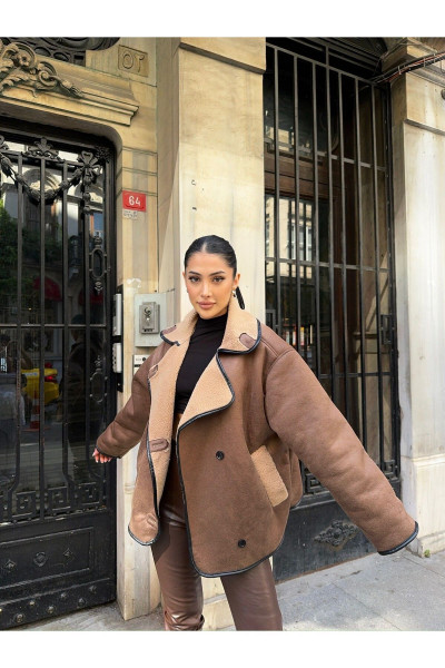 Kadın Uzun Süet İçi Kürklü Fermuarlı  Overisize Ceket Kadın Uzun Süet İçi Kürklü Fermuarlı  Overisize Ceket