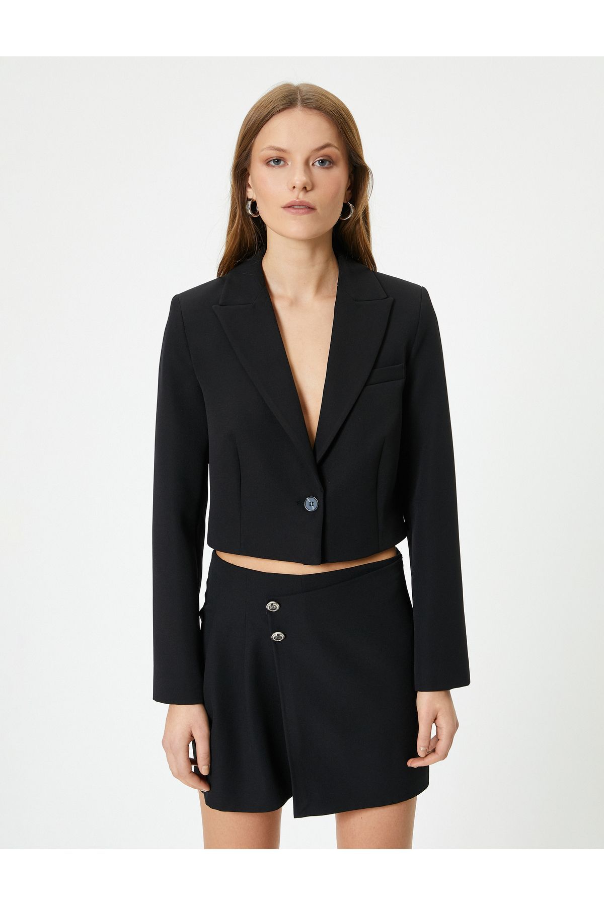 Kısa Blazer Ceket Tek Düğmeli