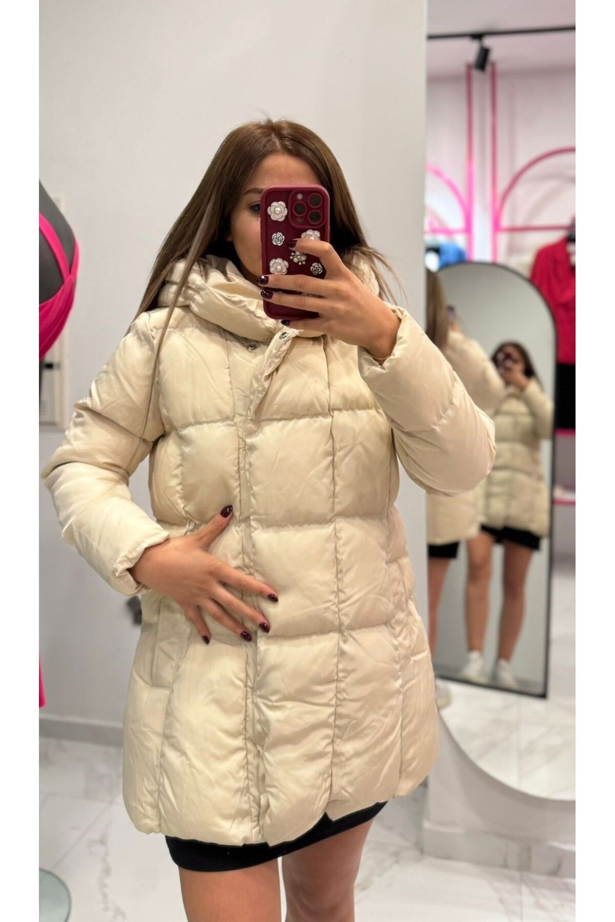 Premium Kalite Kapüşonlu şişme  Su geçirmez mont Bej Premium Kalite Kapüşonlu şişme  Su geçirmez mont Bej