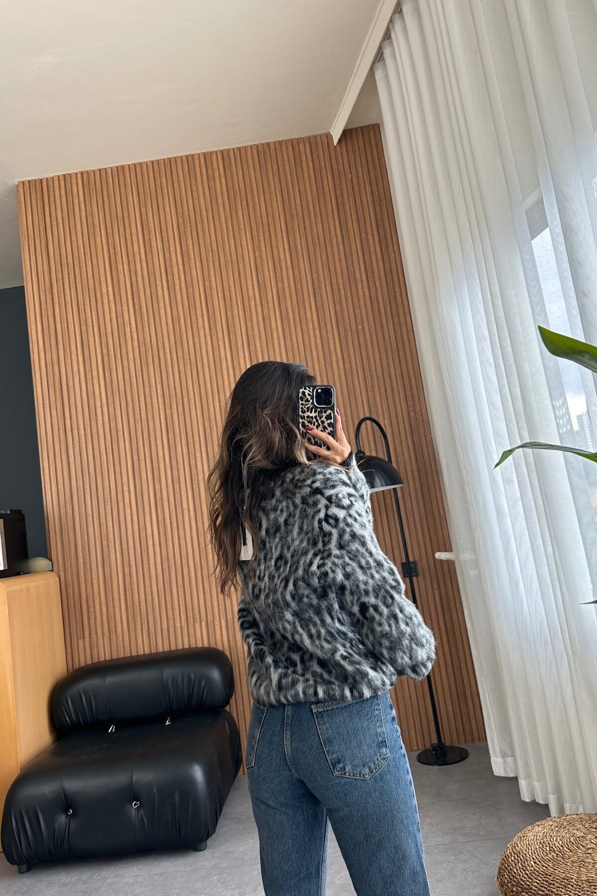 Marka model leopar desenli saçaklı hırka