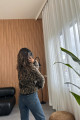 Marka model leopar desenli saçaklı hırka