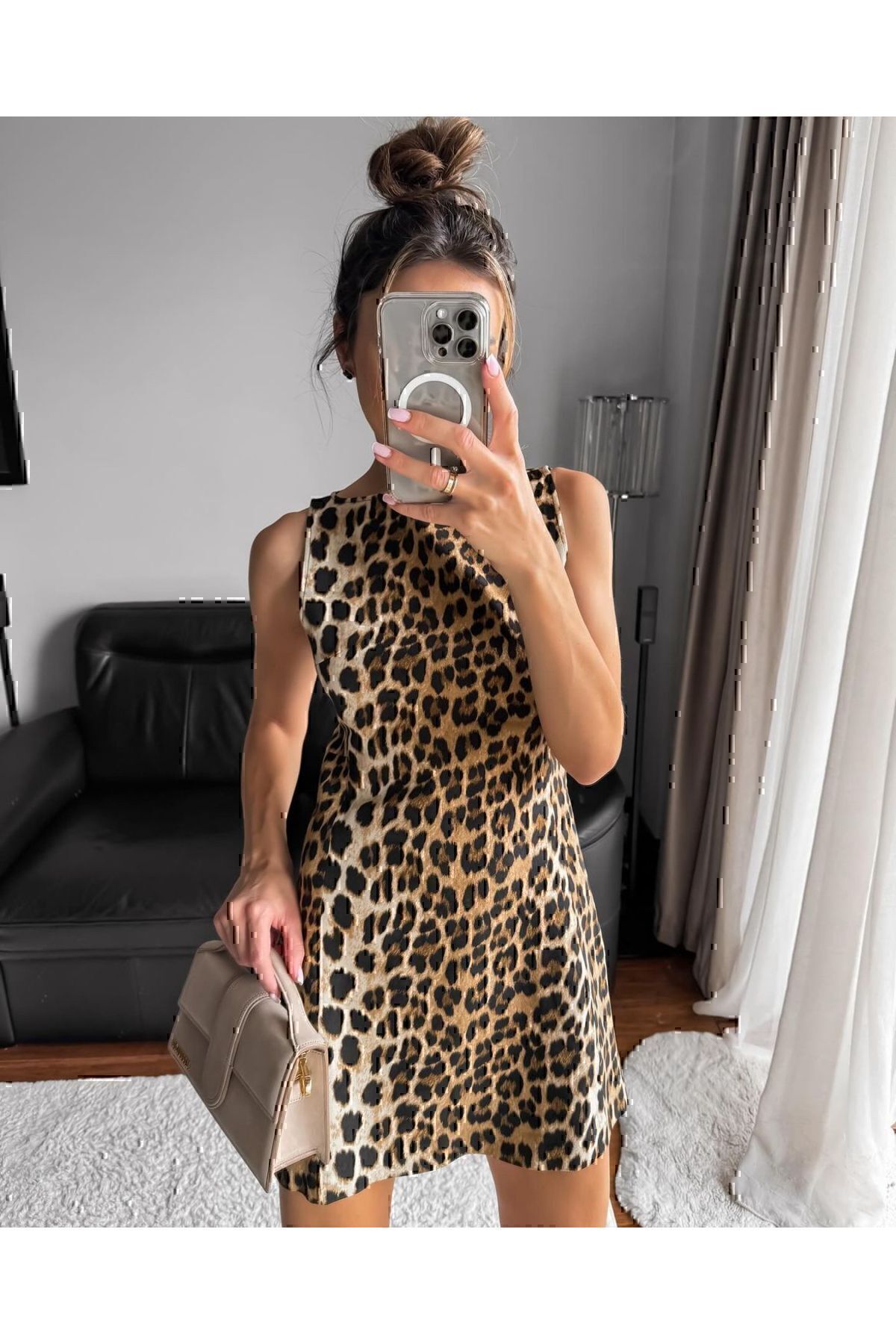 LEOPAR MİNİ FERMUARLI KADIN KOLSUZ YAZLIK ELBİSE LEOPAR MİNİ FERMUARLI KADIN KOLSUZ YAZLIK ELBİSE