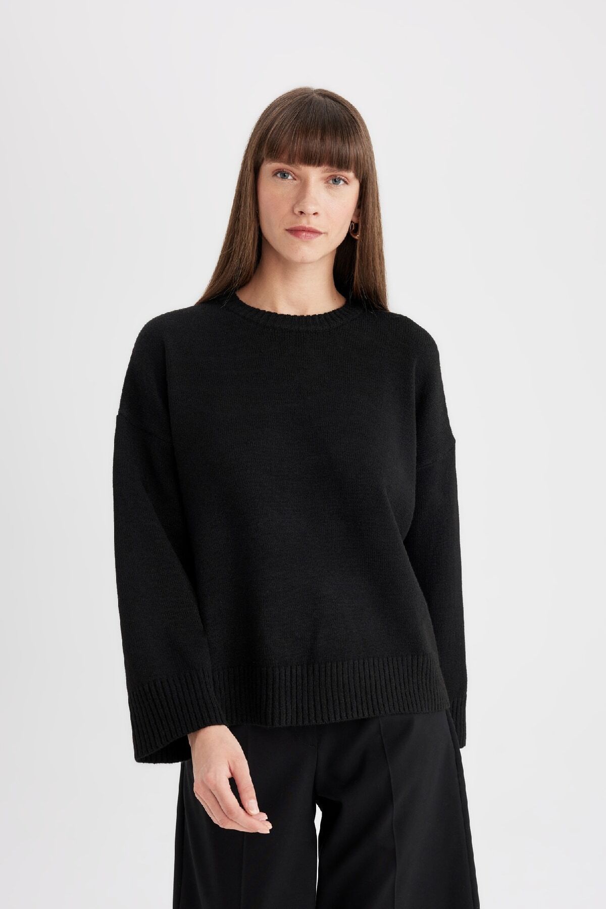 Oversize Geniş Kalıp Bisiklet Yaka Basic Düz Kazak D0036ax24wn Oversize Geniş Kalıp Bisiklet Yaka Basic Düz Kazak D0036ax24wn
