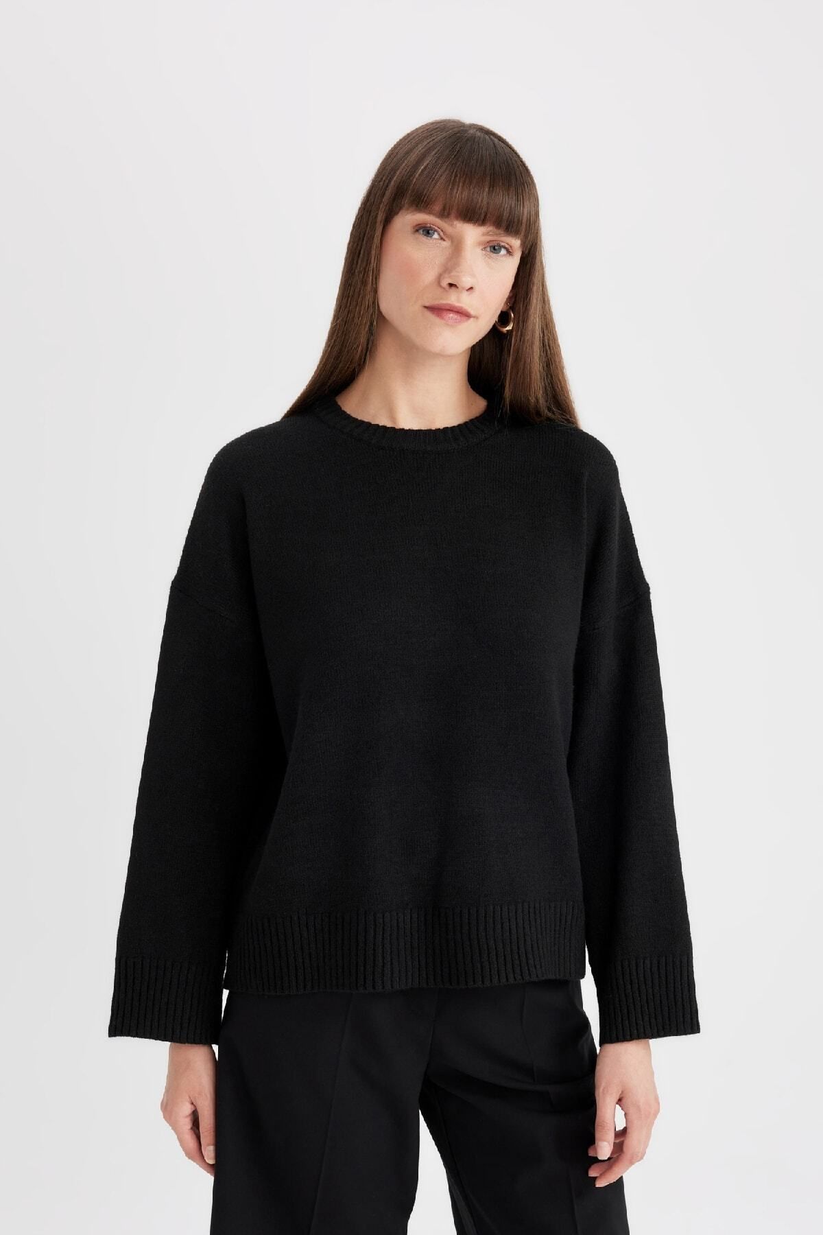 Oversize Geniş Kalıp Bisiklet Yaka Basic Düz Kazak D0036ax24wn Oversize Geniş Kalıp Bisiklet Yaka Basic Düz Kazak D0036ax24wn