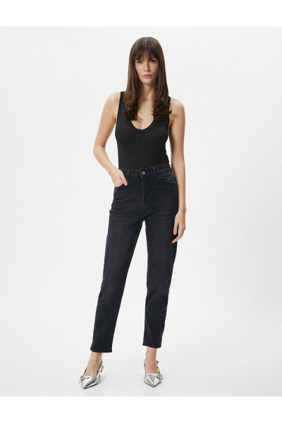 Yüksek Bel Mom Kot Pantolon Esnek Cepli Dar Kalıp Pamuklu - Slim Mom Jean Yüksek Bel Mom Kot Pantolon Esnek Cepli Dar Kalıp Pamuklu - Slim Mom Jean