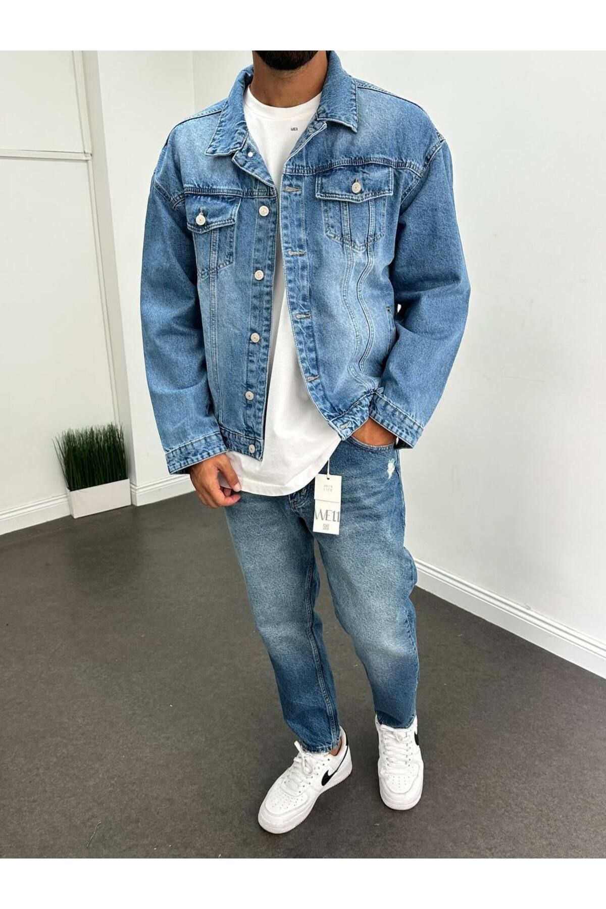 Mavi Oversize Kot Ceket Mavi Oversize Kot Ceket