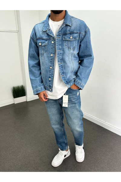 Mavi Oversize Kot Ceket Mavi Oversize Kot Ceket