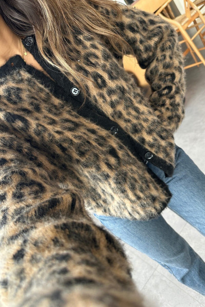 Marka model leopar desenli saçaklı hırka