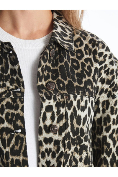 LCW Modest Deve Tüyü Baskılı Gömlek Yaka Leopar Desenli Kadın Jean Ceket LCW Modest Deve Tüyü Baskılı Gömlek Yaka Leopar Desenli Kadın Jean Ceket