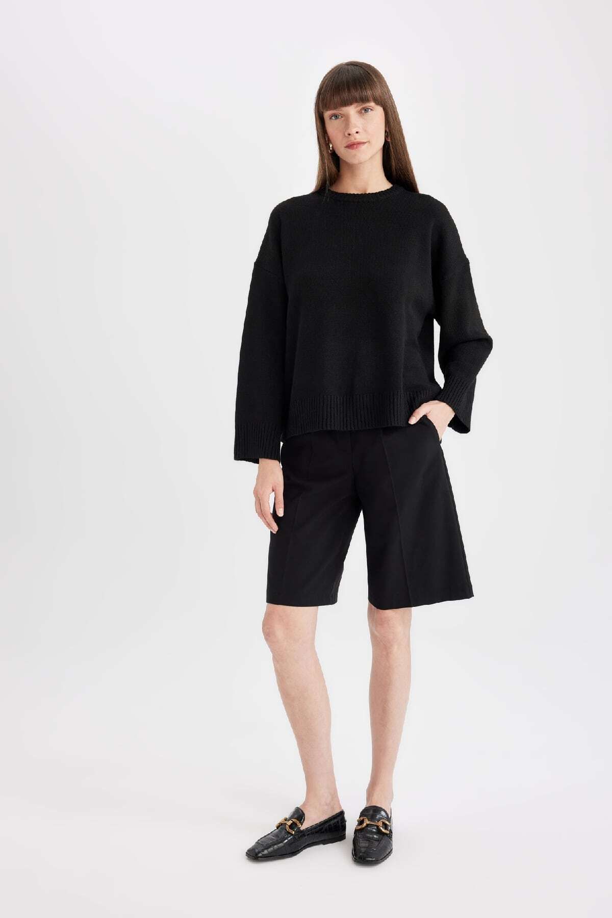 Oversize Geniş Kalıp Bisiklet Yaka Basic Düz Kazak D0036ax24wn Oversize Geniş Kalıp Bisiklet Yaka Basic Düz Kazak D0036ax24wn