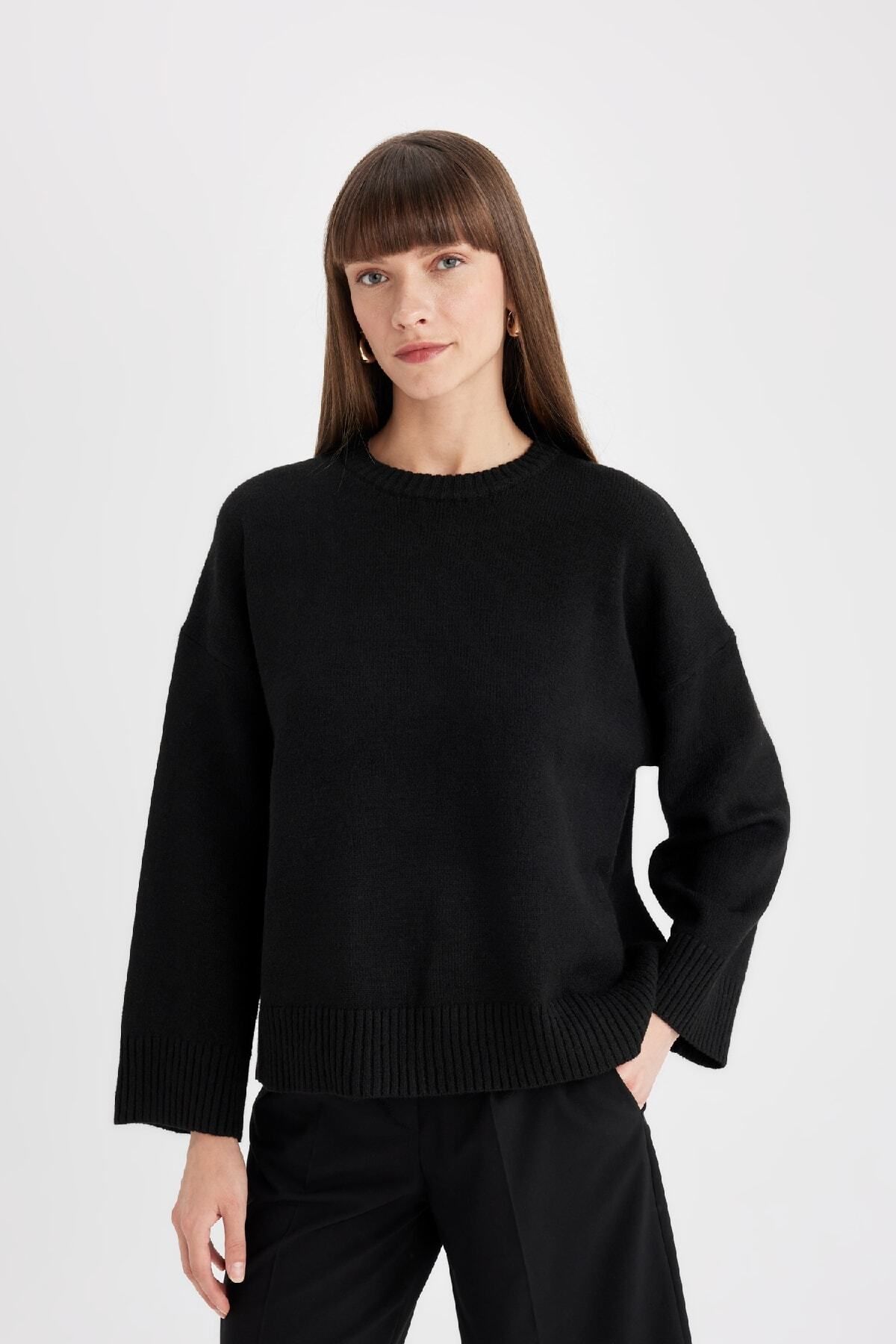Oversize Geniş Kalıp Bisiklet Yaka Basic Düz Kazak D0036ax24wn Oversize Geniş Kalıp Bisiklet Yaka Basic Düz Kazak D0036ax24wn