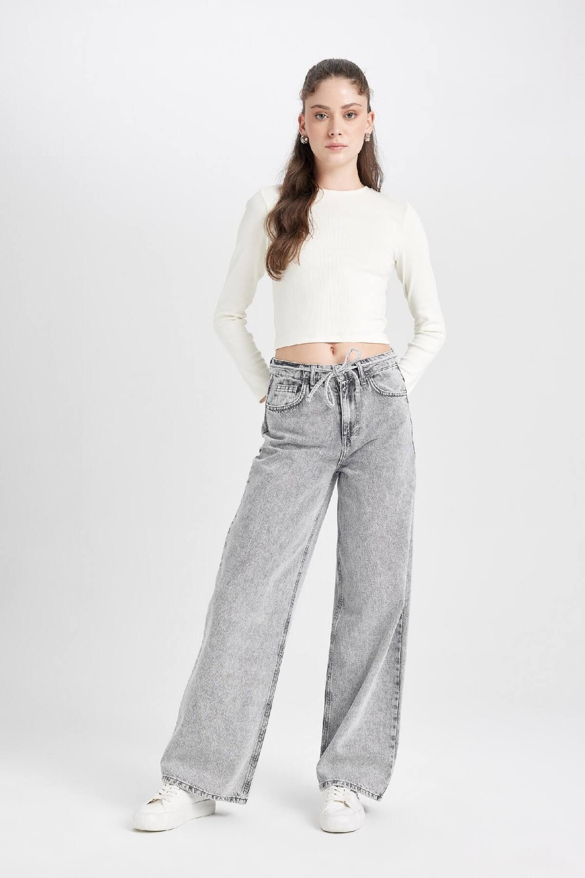 Wide Leg Yüksek Bel Uzun Jean Yıkamalı Pantolon D5596AX24WN Wide Leg Yüksek Bel Uzun Jean Yıkamalı Pantolon D5596AX24WN