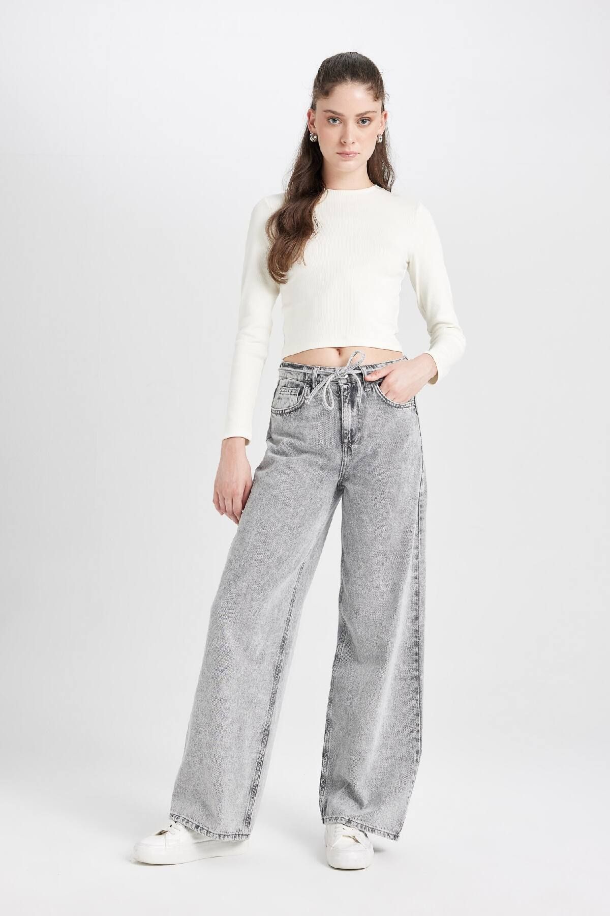 Wide Leg Yüksek Bel Uzun Jean Yıkamalı Pantolon D5596AX24WN Wide Leg Yüksek Bel Uzun Jean Yıkamalı Pantolon D5596AX24WN