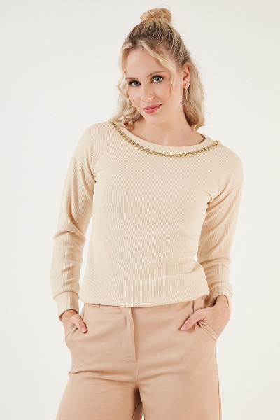Zincir Detaylı Regular Fit Bisiklet Yaka Esnek Bluz BLUZ 5865347 Zincir Detaylı Regular Fit Bisiklet Yaka Esnek Bluz BLUZ 5865347