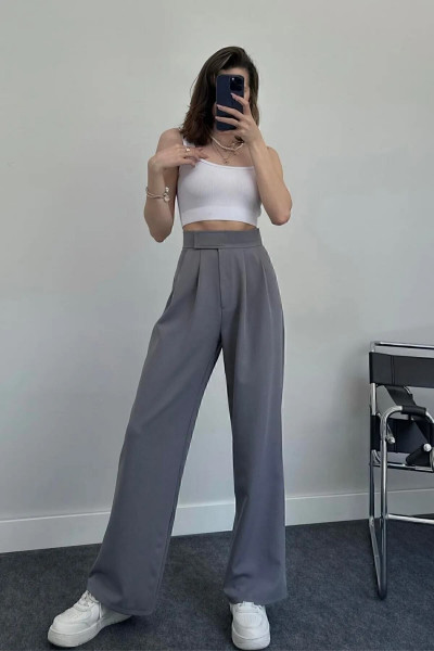 Kadın Yüksk Bel Cırtlı Beli Palazzo Pantolon