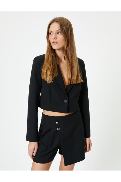 Kısa Blazer Ceket Tek Düğmeli