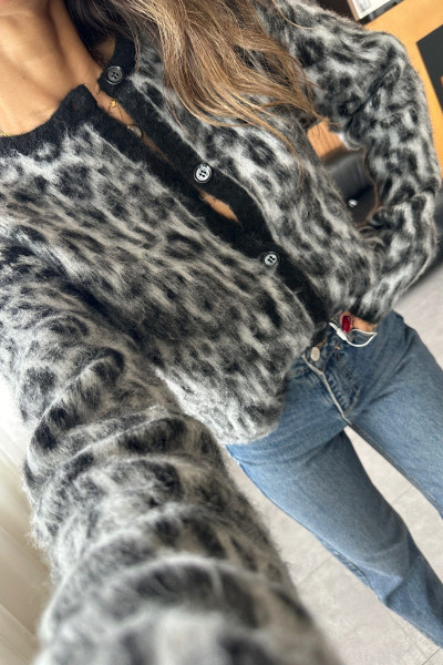 Marka model leopar desenli saçaklı hırka