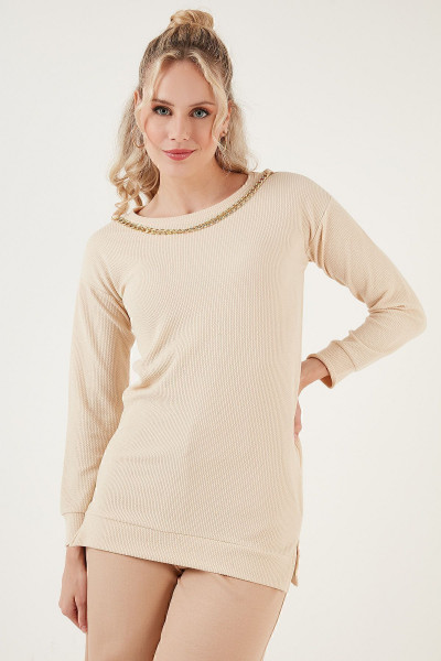 Zincir Detaylı Regular Fit Bisiklet Yaka Esnek Bluz BLUZ 5865347 Zincir Detaylı Regular Fit Bisiklet Yaka Esnek Bluz BLUZ 5865347