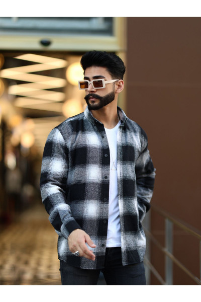 Oduncu Gömlek Çizgili Dik Yaka Düğmeli