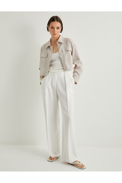 Kısa Ceket Kargo Cepli Keten Karışımlı Kısa Ceket Kargo Cepli Keten Karışımlı