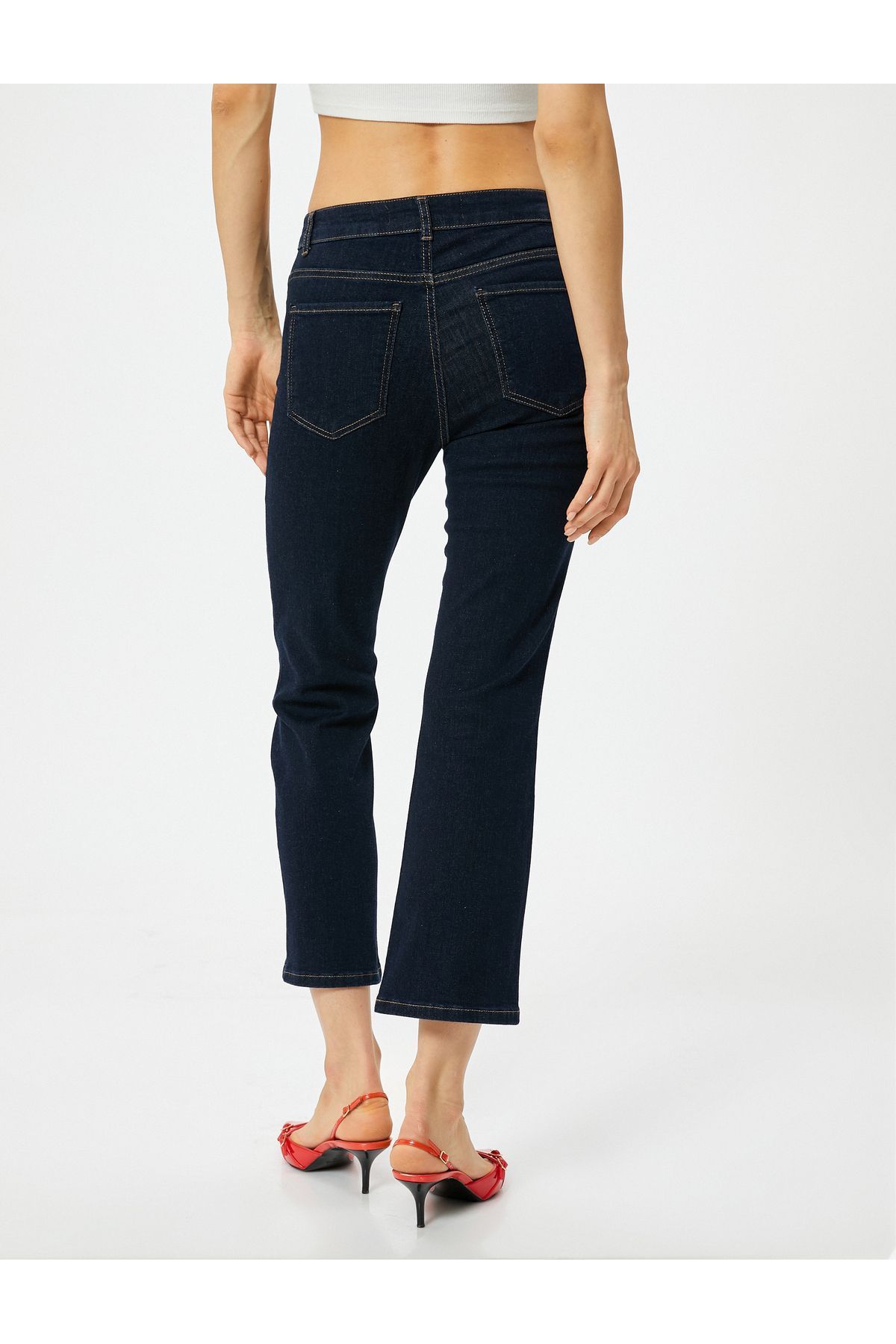 Kısa Ispanyol Paça Kot Pantolon Nervürlü Standart Bel - Flare Crop Jean