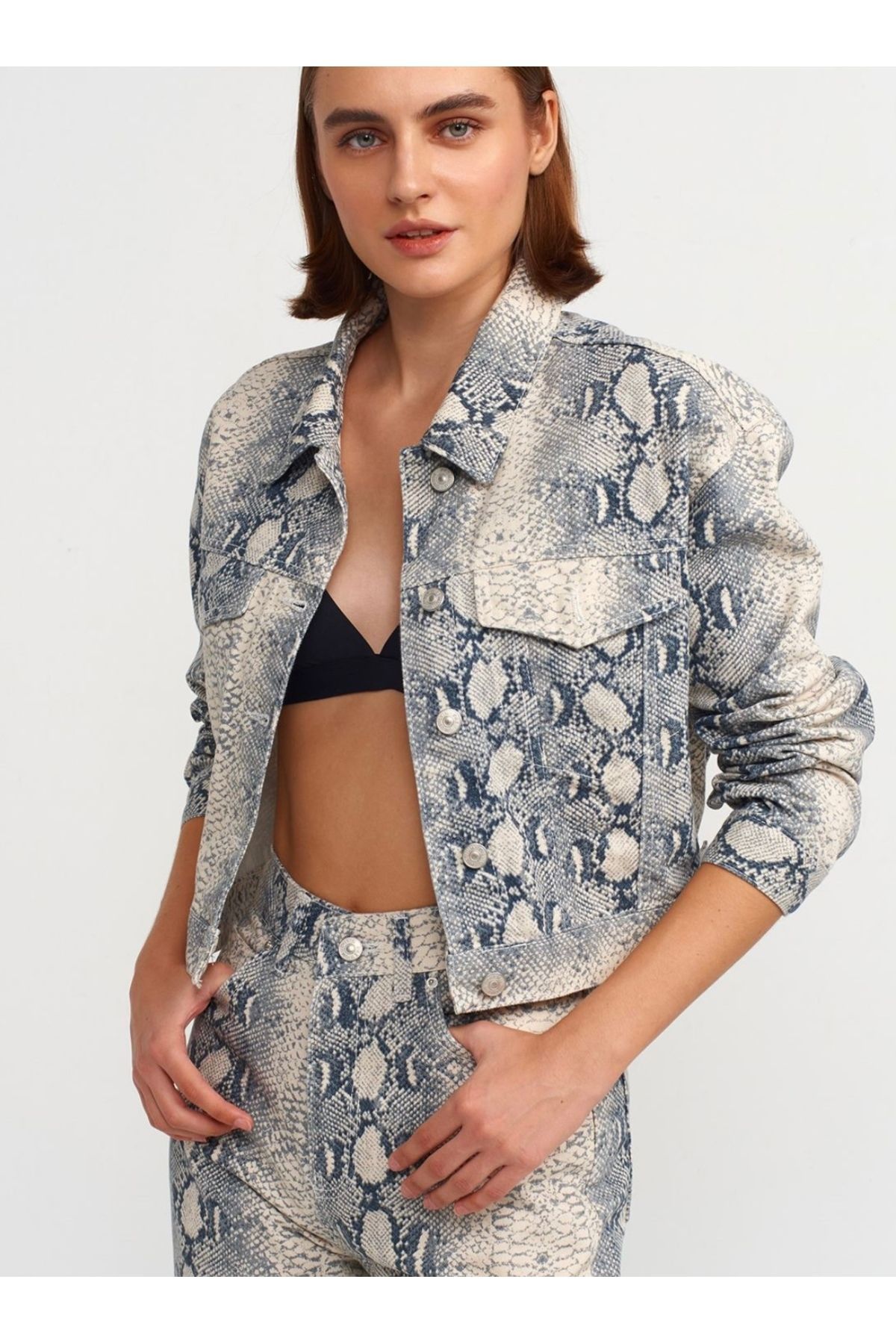 Yılan Desen Denim Ceket