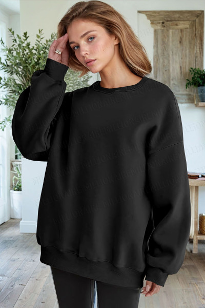Unisex Siyah Basic 0 Sıfır Yaka Baskısız Düz Oversize Salaş Bol Kesim Polar Sweatshirt Unisex Siyah Basic 0 Sıfır Yaka Baskısız Düz Oversize Salaş Bol Kesim Polar Sweatshirt