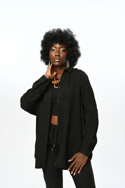 KADIN SİYAH SİMLİ OVERSİZE KESİM GÖMLEK KADIN SİYAH SİMLİ OVERSİZE KESİM GÖMLEK