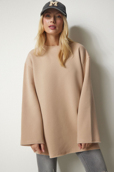 Şardonlu Oversize Örme Sweatshirt CAMEL LNJ0017 Şardonlu Oversize Örme Sweatshirt CAMEL LNJ0017